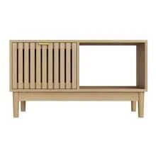 Mid-Century Modern Style 80cm Coffee Table, Living Room Center Table With Grid Structure, One Drawer, Open Shelves And Solid Wood Legs, Oak Color. - Natural Color - View 7