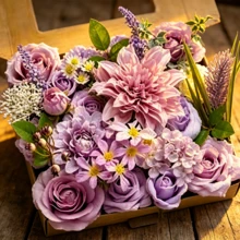 Artificial Flower Purple Combo Box Set Fake Rose Dahlia For DIY Wedding Center Bouquet Bride Baby Shower Party Tables Decoration Floral Arrangements. - 薰衣草丁香 - 查看 7