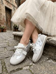 2026 Women's Beige Ballet Shoes, Soft Breathable Fabric Patchwork Retro Design Swing Shoes, Round Toe Elastic Lace-Up Casual Sneakers For Daily Commute, Suitable For All Seasons, Plus Size - Beige - View 2
