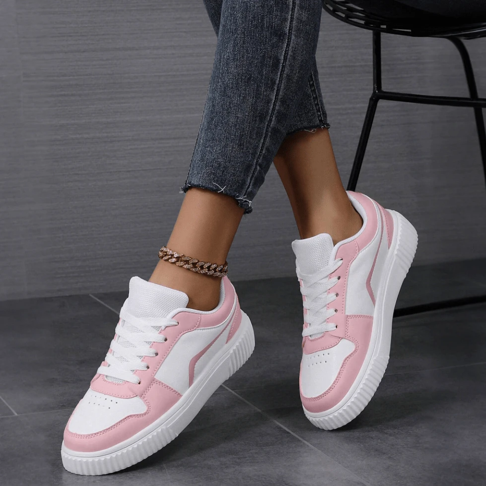 Women's Casual Low-Top Versatile Sneakers, Breathable Tongue Design, EVA Sole For Outdoor Sports, Comfortable Walking, Available In Multiple Colors - White Powder - View 1