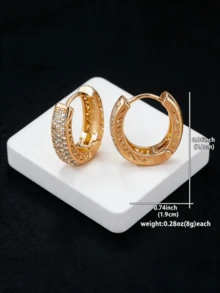极简主义锆石镶嵌金耳环 - Earrings - 查看 3