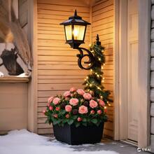 HOODINK 2 In 1 Solar Lamp Post Light With Planter, Solar Post Lights Waterproof, Outdoor Flower Pots, Led Planters Pots, Outdoor Lamps For Patio, Front Porch Decor, Warm White - 1pc - 查看 6