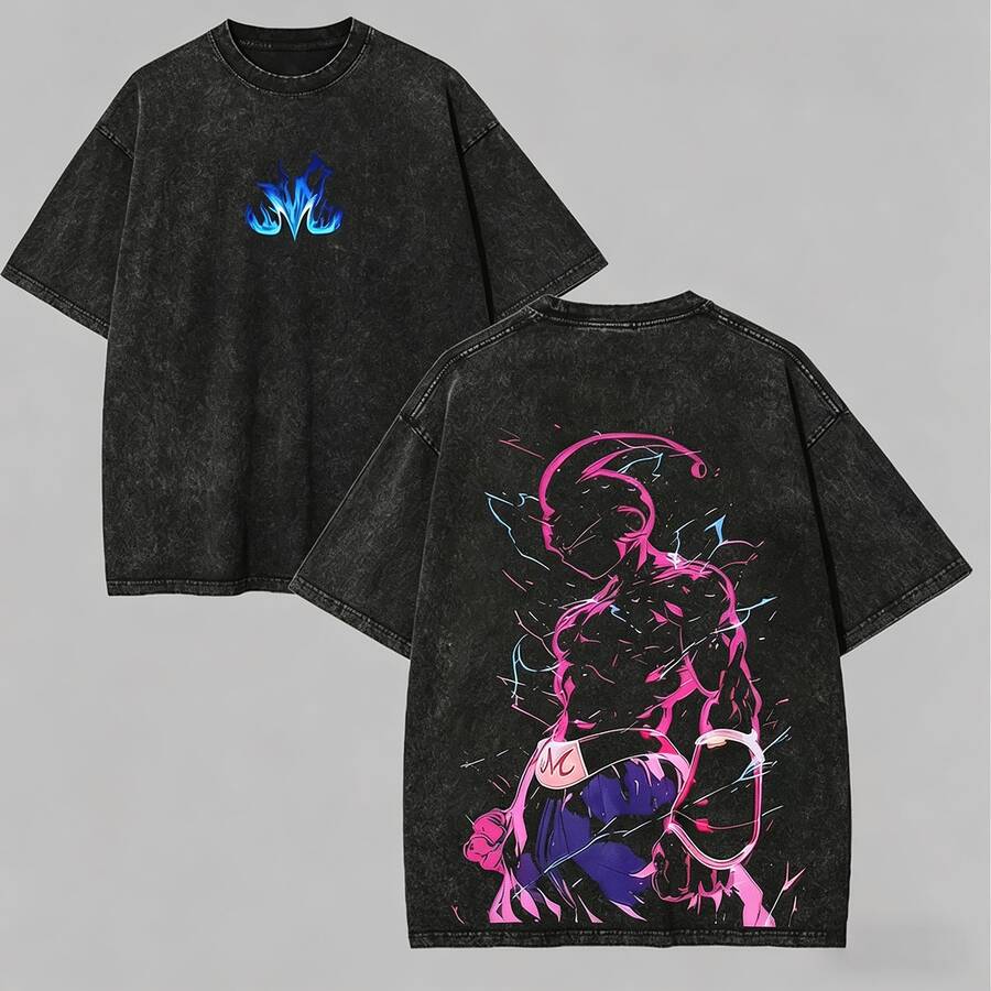 Dragon Ballz Majin Buu Neon Silhouette Vintage Washed Oversized T-Shirt, 2026 Summer Unisex Streetwear Anime Casual Short Sleeve Top, Black Retro Blue Energy Style, Anime Shirt, Mens Clothes, Mens T Shirts, Y2k Clothes, T Shirts For Men, Vintage T Shirts, Graphic Tees, Summer Clothes, Men Gifts, Graphic Tees Men, Streetwear - 黑色 - 查看 1