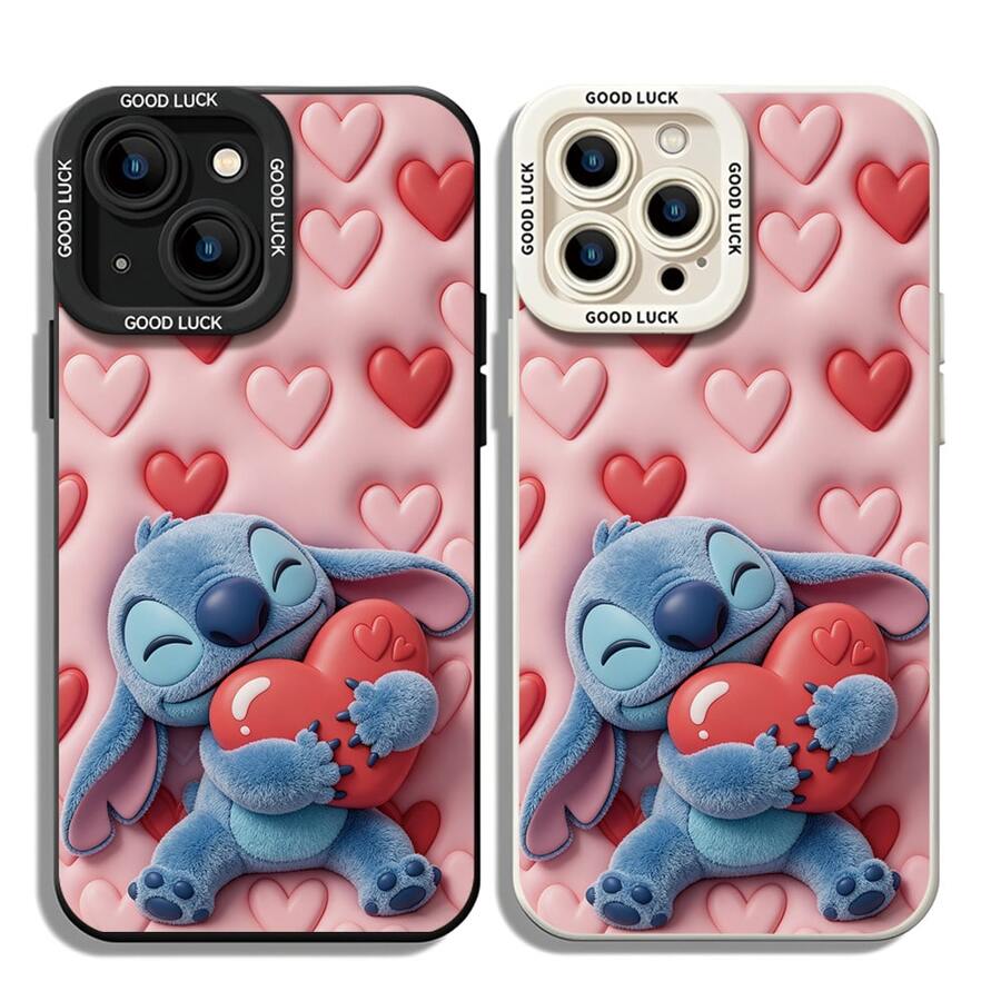 Officially Licensed Disney Lilo & Stitch Phone Case, This Protective Phone Case Features A Sweet Print Of Stitch Hugging A Red Heart, Set Against A Soft Pink Background Filled With Raised Hearts, Made With Flexible, Durable TPU Material To Protect Against Everyday Scratches, Bumps, And Minor Impacts, With A Raised Camera Frame Printed With "GOOD LUCK" Text For Extra Lens Protection, Slim And Lightweight Construction That Adds Minimal Bulk And Fits Easily In Pockets And Bags, Compatible With IPhone 17, 16, 15, 14, 13, 12, 11 Pro Series And Galaxy S22, S23, S24, S25 Models, Making It A Charming Choice For Stitch Fans And Disney Lovers, Ideal For Birthdays, Holidays, Or Any Special Occasion To Surprise Family And Friends. - trắng - Xem 1