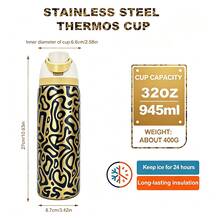 OwaIa Golden Leopard Print Large Capacity Stainless Steel Water Bottle, 32oz/945ml With Straw, Exquisite Look, Double Wall Insulated For Hot&Cold Drinks/Iced Water, For Leisure Work Sports Indoor Outdoor, Ideal For Students Office Workers, Perfect Gift Choice - Vàng - Xem 6