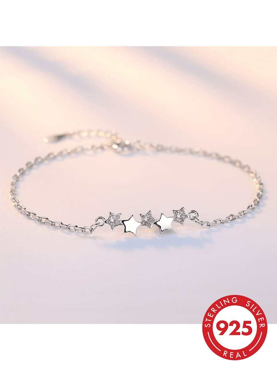 Vòng tay hình ngôi sao bằng bạc Sterling 925 đính đá Cubic Zirconia, món quà đeo hàng ngày dành cho phụ nữ. - trắng - Xem 1