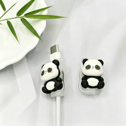 4pcs Wave Line Cable Protector, Cute Bow Knot Bear & Panda Cartoon Styles, Phone Charging Cable Sleeve: Protect Your Cables From Breakage And Disconnection, Suitable Compatible With Apple & Android