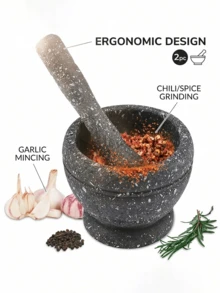 1pc Lightweight Plastic Garlic Press With Granite Pattern - Manual Mortar And Pestle Set For Spices, Chili, And Ginger - Compact Kitchen Grinder Tool - Grey - View 9