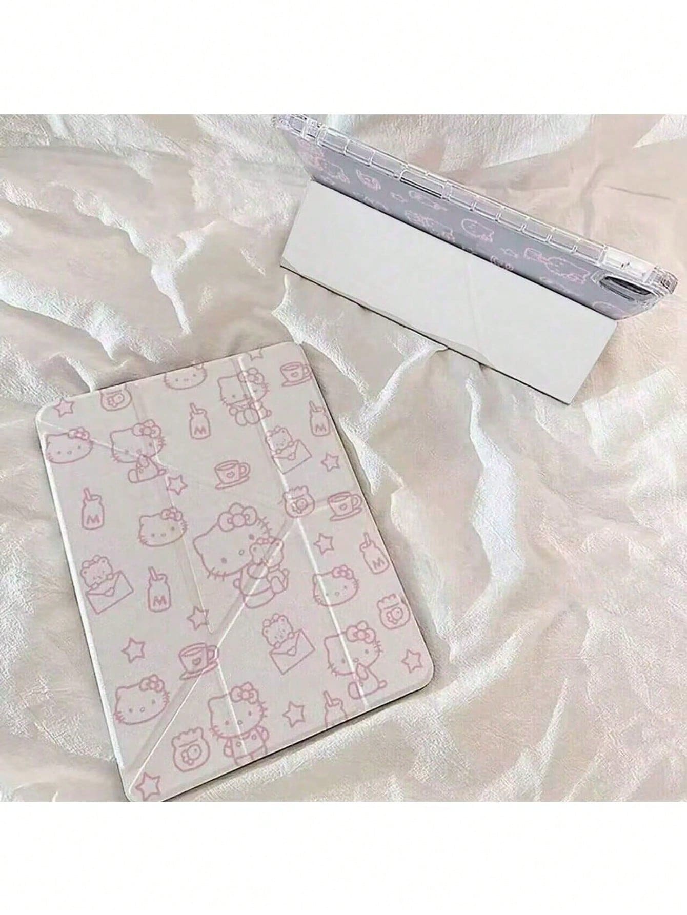 SANRIO 1 chiếc ốp bảo vệ máy tính bảng Hello Kitty màu hồng tối giản, có thể gập lại, dành cho iPad 11-12th Air 7-8-Air 4-5-6-10.2-Pro 11-10th-9.7-10.5, có chức năng bật/tắt màn hình. - Trong sáng - Xem 1