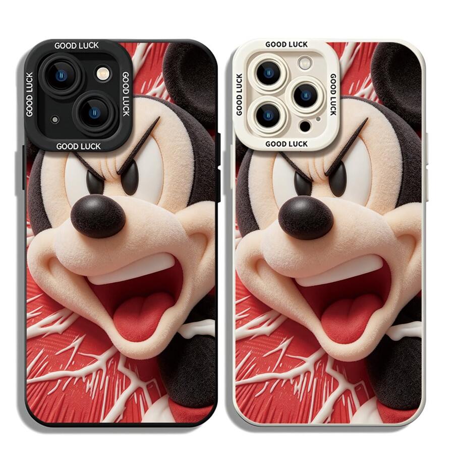 Officially Licensed Disney Mickey Mouse Phone Case, This Protective Phone Case Features An Edgy Print Of An Angry, Roaring Mickey Mouse On A Bold Red Background With White Accent Details, Made With Flexible, Durable TPU Material To Protect Against Everyday Scratches, Bumps, And Minor Impacts, With A Raised Camera Frame Printed With "GOOD LUCK" Text For Extra Lens Protection, Slim And Lightweight Construction That Adds Minimal Bulk And Fits Easily In Pockets And Bags, Compatible With IPhone 17, 16, 15, 14, 13, 12, 11 Pro Series And Galaxy S22, S23, S24, S25 Models, Making It A Charming Choice For Mickey Fans And Disney Lovers, Ideal For Birthdays, Holidays, Or Any Special Occasion To Surprise Family And Friends. - trắng - Xem 1