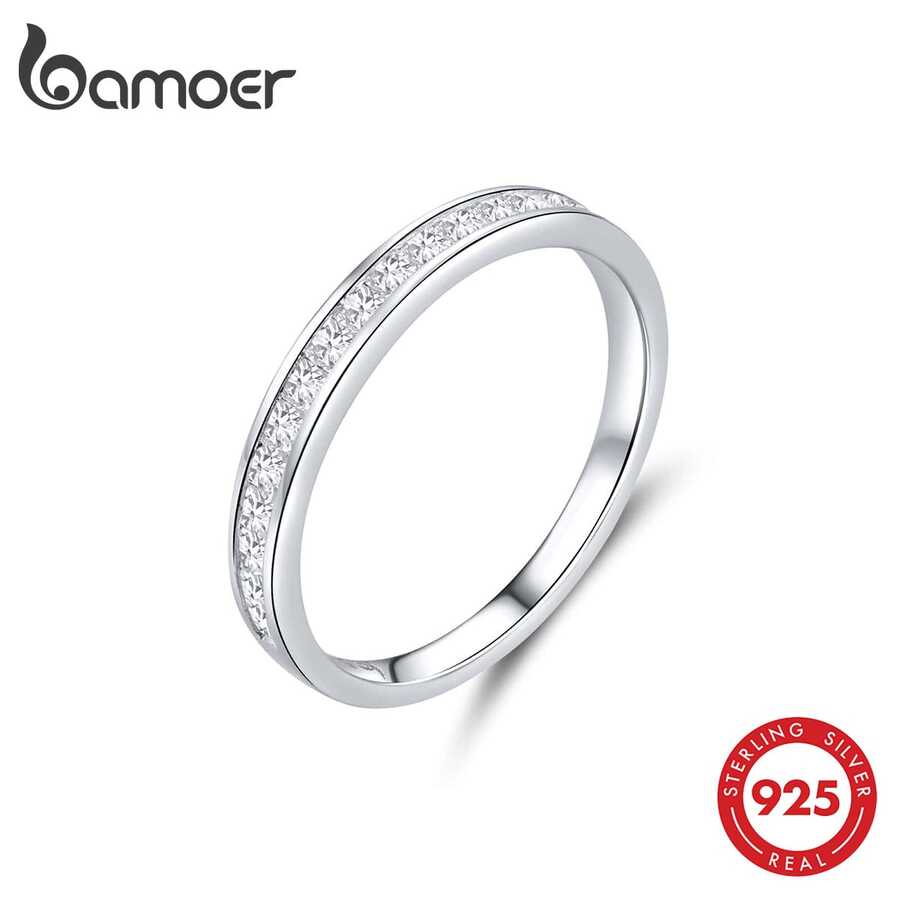 Nhẫn Bamoer bằng bạc Sterling 925 đính đá Cubic Zirconia AAA, nhẫn cưới cho nữ, nhẫn đính hôn, trang sức cá nhân hóa, Anel BSR113 - Bạc - Xem 1