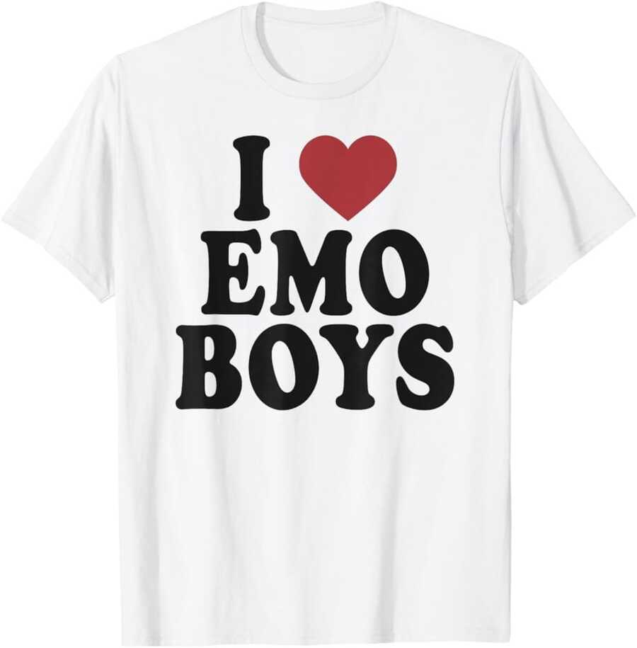 Women's Casual Cotton Round Neck Short Sleeve T-Shirt With 'I Love Emo Boys' Print, Regular Fit Tee Top - 白色 - 查看 1