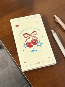 1pc Monkiki Cherry Blossom Planner Notebook, Multifunction Full-Color Inner Pages Diary, Spring Limited Edition Cherry Blossom Notebook, Cherry Blossom Bow Decor Notebook, Student Subject Record Book - Multicolor - View 2