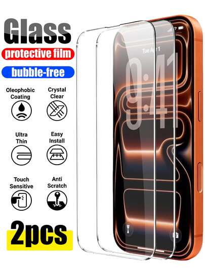 2Pcs 9H Hardness Premium Tempered Glass Screen Protector, HD Clear Anti-Scratch Anti-Fingerprint Oil-Proof Full Coverage Phone Film Compatible With IPhone 17/Air/17 Pro/17 Pro Max/16 Pro Max/15 Pro Max/14 Pro Max/13 Series