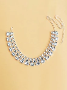 Elegant Sparkling Multi-Layer Crystal Necklace, Bridal Wedding Gala Luxury Jewelry Accessory For Women - Silver - View 4