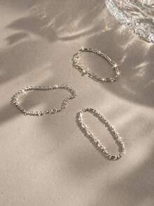 FOREVER QUEEN 1PC 925 Sterling Silver Stackable Chain Ring – Minimalist Adjustable Ring For Women Girls Jewelry Gift - Silver - View 2