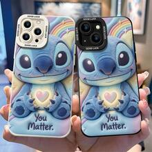 Officially Licensed Disney Lilo & Stitch Phone Case, This Protective Phone Case Features A Sweet Print Of Stitch Holding A Glowing Heart, Paired With A Pastel Rainbow, Stars, And The Uplifting Quote "You Matter." Against A Dreamy Blue Background, Made With Flexible, Durable TPU Material To Protect Against Everyday Scratches, Bumps, And Minor Impacts, With A Raised Camera Frame Printed With "GOOD LUCK" Text For Extra Lens Protection, Slim And Lightweight Construction That Adds Minimal Bulk And Fits Easily In Pockets And Bags, Compatible With IPhone 17, 16, 15, 14, 13, 12, 11 Pro Series And Galaxy S22, S23, S24, S25 Models, Making It A Charming Choice For Stitch Fans And Disney Lovers, Ideal For Birthdays, Holidays, Or Any Special Occasion To Surprise Family And Friends. - trắng - Xem 3