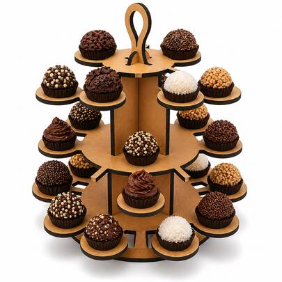 Suporte Para Doces 3 Andares Expositor De Docinhos Centro De Mesa Porta Brigadeiro/CupCake Mdf 35X30cm