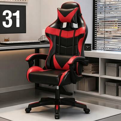 Cadeira Gamer Ergonômica para Alívio de Tensão e Dores nas Costas, Reclinável com Apoio para Pés Removível e Rodinhas, Confortável para Sessões Prolongadas de Jogos e Trabalho de Escritório