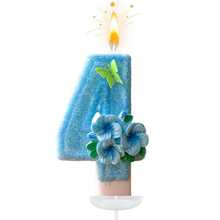 创意畅销0-9数字字母生日蜡烛，手工DIY生日蛋糕，节日主题派对装饰蜡烛，浅蓝色、绿色蝴蝶花、桃花、闪光、彩色绘画，优雅，婚礼，生日庆祝，周年纪念派对蜡烛 - 淺藍色三花拼蝴蝶 - 查看 12