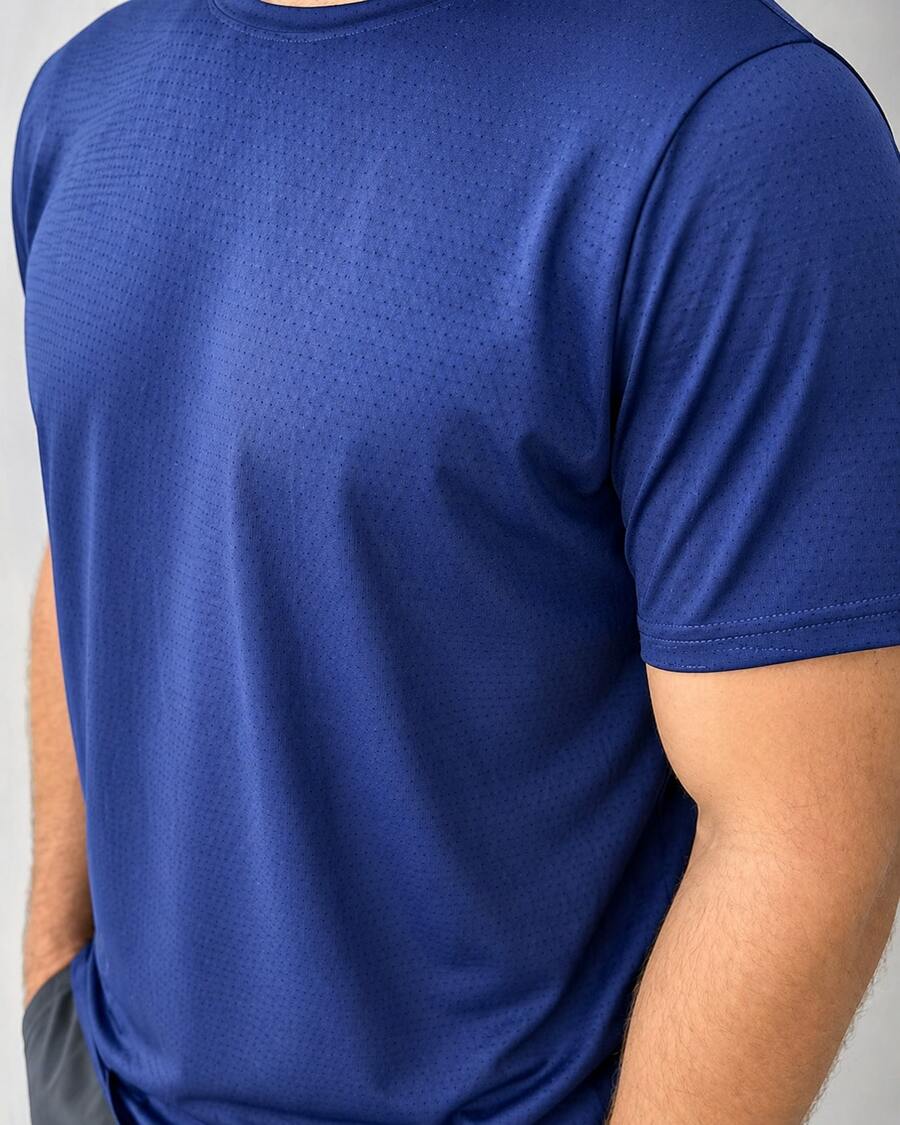 Dry Fit Breathable Perforated T-Shirt For Comfortable Gym Use - Blue - View 1