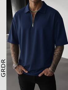 GRDR 男士时尚纯色 Polo 衫 | 精致设计 | 夏季必备 | 易于搭配 | 展现您的风格 - 藏蓝色 - 查看 4