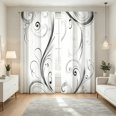 2pcs Abstract Spiral Art Black And White Sheer Curtains - Translucent Polyester Fabric, Rod Pocket Design, Suitable For Bedroom, Living Room, Kitchen, Office Decor, Machine Washable, All Season