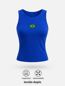 Women's Double-Layered Polyamide Blouse With Brazil World Cup Theme. Suitable For Evenings, Holidays, Vacations, Office, Home, Diaries, Birthday Parties, Dating, Homecoming, Travel, Brunch, Airport Wear, Sports And Fitness. - Màu xanh lam - Xem 2