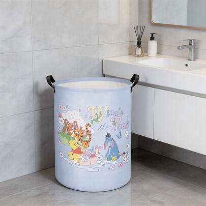 Disney Winnie The Pooh Laundry Basket, Cute Spring Character Print Collapsible Storage Bin With Handles, Organizer For Laundry Room, Bedroom & Room, Light Blue