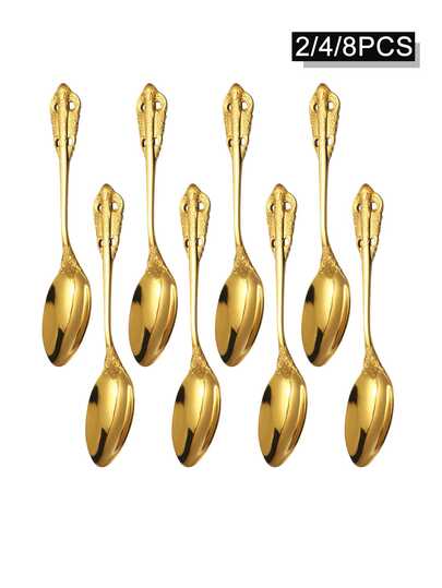 2/4/8pcs Stainless Steel Vintage Tea/Coffee/Dessert Spoons, Suitable For Afternoon Tea, Restaurants, Dessert Shops, Etc.