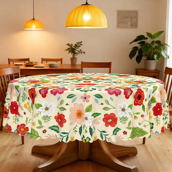 Khăn trải bàn phẳng 2D 1 mảnh, chất liệu polyester, hình chữ nhật và hình tròn, nền màu vàng ấm áp với họa tiết hoa nhiều màu sắc, tươi sáng và sống động, mềm mại, có thể giặt, bền và dễ bảo quản, phù hợp sử dụng trong nhà và ngoài trời, có thể dùng cho bàn ăn nhà hàng, bàn cà phê phòng khách, khu vực thư giãn ban công, dã ngoại và cắm trại ngoài trời, v.v. Vừa trang trí vừa thiết thực, có nhiều kích cỡ để lựa chọn.