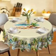 1pc Polyester Rectangular + Round Tablecloth, Fresh Seaside Lighthouse Print, Soft Texture, Washable Durable Easy Care, Suitable For Indoor And Outdoor, Can Be Used For Dining Table, Living Room Coffee Table, Balcony Leisure Area, Outdoor Picnic Camping, Both Decorative And Practical, Multiple Sizes Available - Multicolor - View 1