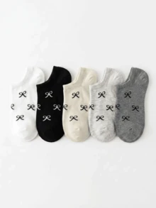 1/5 Pairs Women's Thin Bowknot Low-Cut Invisible Non-Slip Comfortable Breathable Versatile Socks, Spring/Summer - Multicolor - View 4