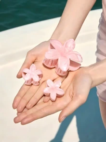 Bộ 3 món, phong cách Bohemian Xuân/Hè, họa tiết vân đá cẩm thạch chuyển sắc hồng nhạt, kẹp tóc kết hợp hoa sứ lớn và nhỏ, kiểu dáng nghỉ mát biển, phụ kiện tóc giúp giữ nếp tóc mái và tóc con. - Đá cẩm thạch màu hồng nhạt - Xem 5