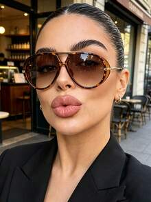 1pc Summer New Oversized Cateye Glasses, Leopard Print Retro Aviator Frame, Suitable For Men, Women, Students For Daily, Beach, Street, Runway, Party - Multicolor - View 9