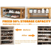 2 Pieces Adjustable Double-Layer Plastic Shoe Rack, Freestanding Shoe Rack, For Wardrobe Organization, Space-Saving, Slot Organizer, Double-Layer Integrated Shoe Rack Storage Box, Unisex, Perfect For Organizing Shoes At Home. - View 9