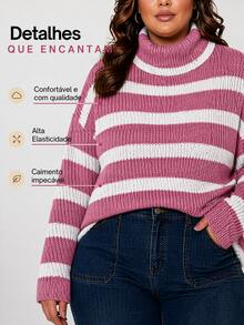 Women's Plus Size High Neck Long Sleeve Blouse, Elegant, Casual, Basic, Winter, Cold Weather, Thermal Knit - Hồng/Tắt - Xem 4