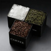 1/3件裝方形金屬廚房密封罐，附竹製蓋子。咖啡、茶與糖的密封儲存容器，現代風格檯面儲物套組（黑/白色，托盤可選） - 彩色 - 查看 10