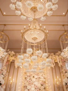 1 Set White Rose Waterfall Hanging Decor, Includes 10pcs Artificial Roses + 10m Crystal Bead Artificial Rose Decor, Suitable For Wedding, Valentine's Day, Bridal Shower, Birthday Party, Home Garden Decoration - White - View 6