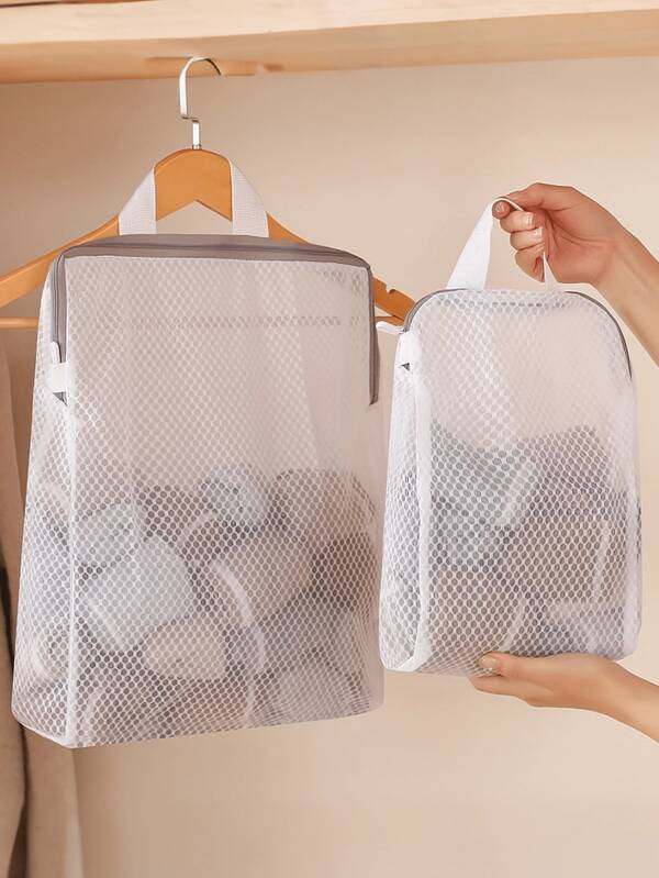 Sac de rufe cu fermoar din plasă tip fagure - Sac de agățat din plastic rezistent pentru protejarea articolelor delicate, șosetelor și lenjeriei intime, Organizator de depozitare dreptunghiular lavabil la mașină cu închidere cu fermoar, Accesoriu pentru spălătorie, Îngrijirea hainelor delicate, Sac de rufe