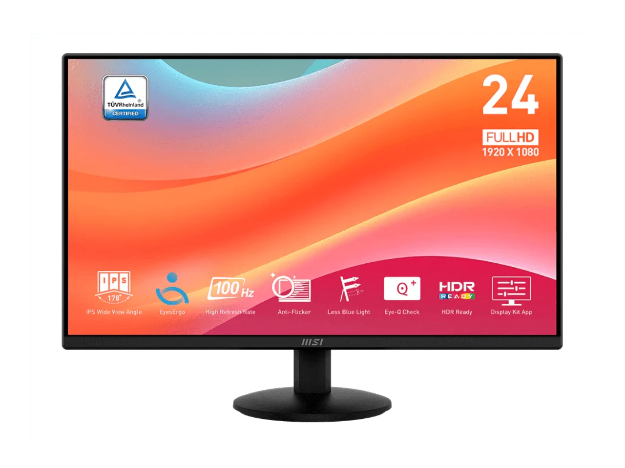 MSI PRO MP242LE 24" IPS 1920 X 1080 (FHD) Computer Office Monitor, 100Hz, Adaptive Sync, HDMI, DisplayPort, Tilt, 4-Side Slim Bezel 1ms, Black - US B Type Plug(110-127V) - View 1