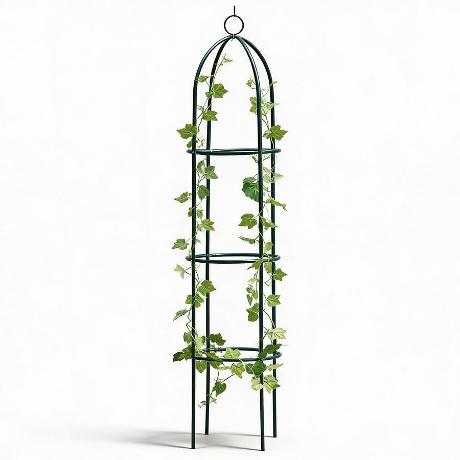 Crystals 1.9m Outdoor Garden Metal Obelisk Trellis - Dark Green - View 1
