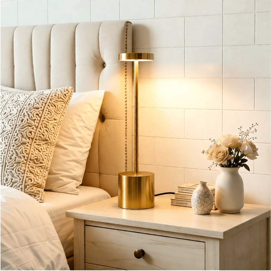 1 pièce Lampe de bureau portable sans fil rechargeable à LED, lampe de table moderne avec contrôle tactile sans fil, éclairage à 3 couleurs variable, lampe de lecture rechargeable USB avec protection oculaire, design rétro en métal, convient pour la décoration dans la salle à manger, la chambre, le salon, le café et le bar, cadeau créatif pour le Ramadan/l'anniversaire