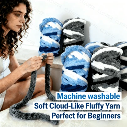 1 Roll = 500g/17.64oz/1.1lbs Thick Striped Ombre Multicolor Chunky Knitted Yarn, Suitable For Arm Knitting, Soft Fluffy Comfortable Durable Machine Washable, Applicable For DIY Blankets, Rugs, Pillows, Pet Mats, Scarves, Hats, Floor Mats