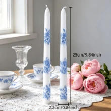 2支欧式印花长蜡烛，植物印花蜡烛，无烟大豆蜡烛，营造氛围，冥想和照明，精美礼品，长烛台，25厘米（9.84英寸） - 桿蠟 - 查看 11