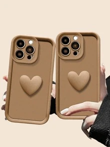 1件時尚棕色心形手機殼，防震、防滑且耐刮，兼容 Apple 17 Pro Max，全系列 Apple 17/16/15/14/13/12/11，S20-S25 系列。情人節與生日的完美禮物。 - 棕色 - 查看 2