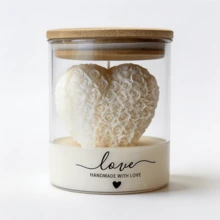 Bougie en verre en forme de rose en forme de cœur pour la Saint-Valentin, bougie décorative d'ambiance haut de gamme, bougie parfumée pour la maison - Cœur blanc - Voir 5