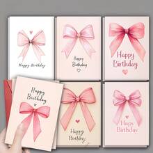 1 Set/12pcs/24pcs Beautiful Greeting Card With Pink Bow, Birthday Wishes. Patterned Greeting Card, Including Envelope And Folded Page - Sets - View 7