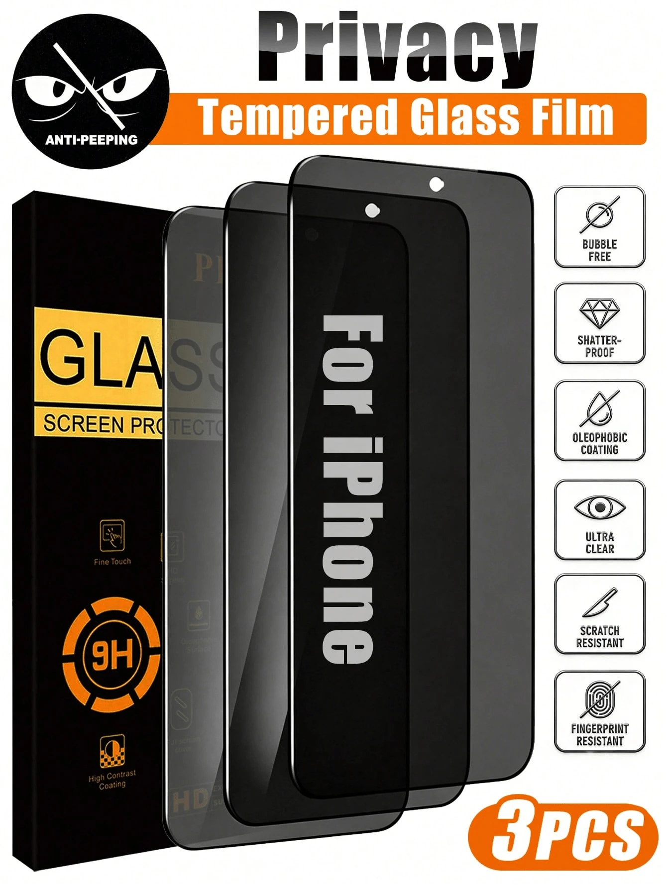 [International Version Non Local Version] 3 Pieces Of Anti Peeping Glass Tempered Film, Waterproof, Privacy Protection, Compatible With IPhone 17 Air 16 ProMax 16 Pro 15 ProMax/15 14 ProMax 14 Pro 12,Phone Cases Compatible With IPhone, Compatible With IPhone Cell Phones , Compatible With IPhone Portable Cell Phone Battery, Cell Phone Accessories Compatible With IPhone,
