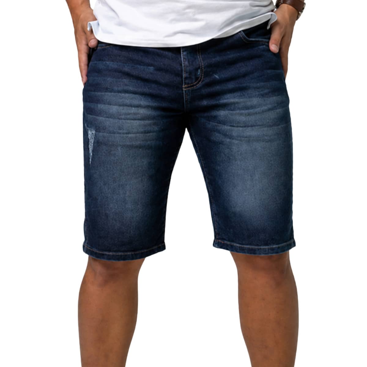 Bermuda Jeans Masculino Azul Bigode com Puído Elastano Lycra Marca Lions Jeans Shorts Roupa Masculina Mais Vendida